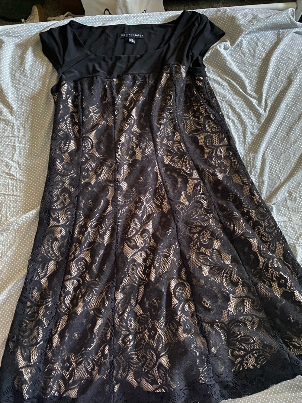 Black Lace Overlay A-Line Dress